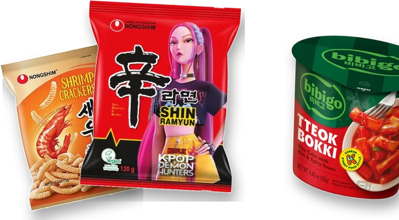 Shin Ramyun, Bibigo Tteokbokki and shrimp crackers