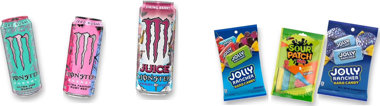 Melon Soda, Sour Patch, Takis Fuego, Takis Blue Heat, Nerds and Ramune