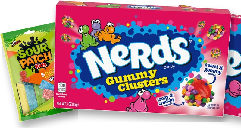 Nerds Gummy Clusters, Sour Patch and Nerds Rainbow